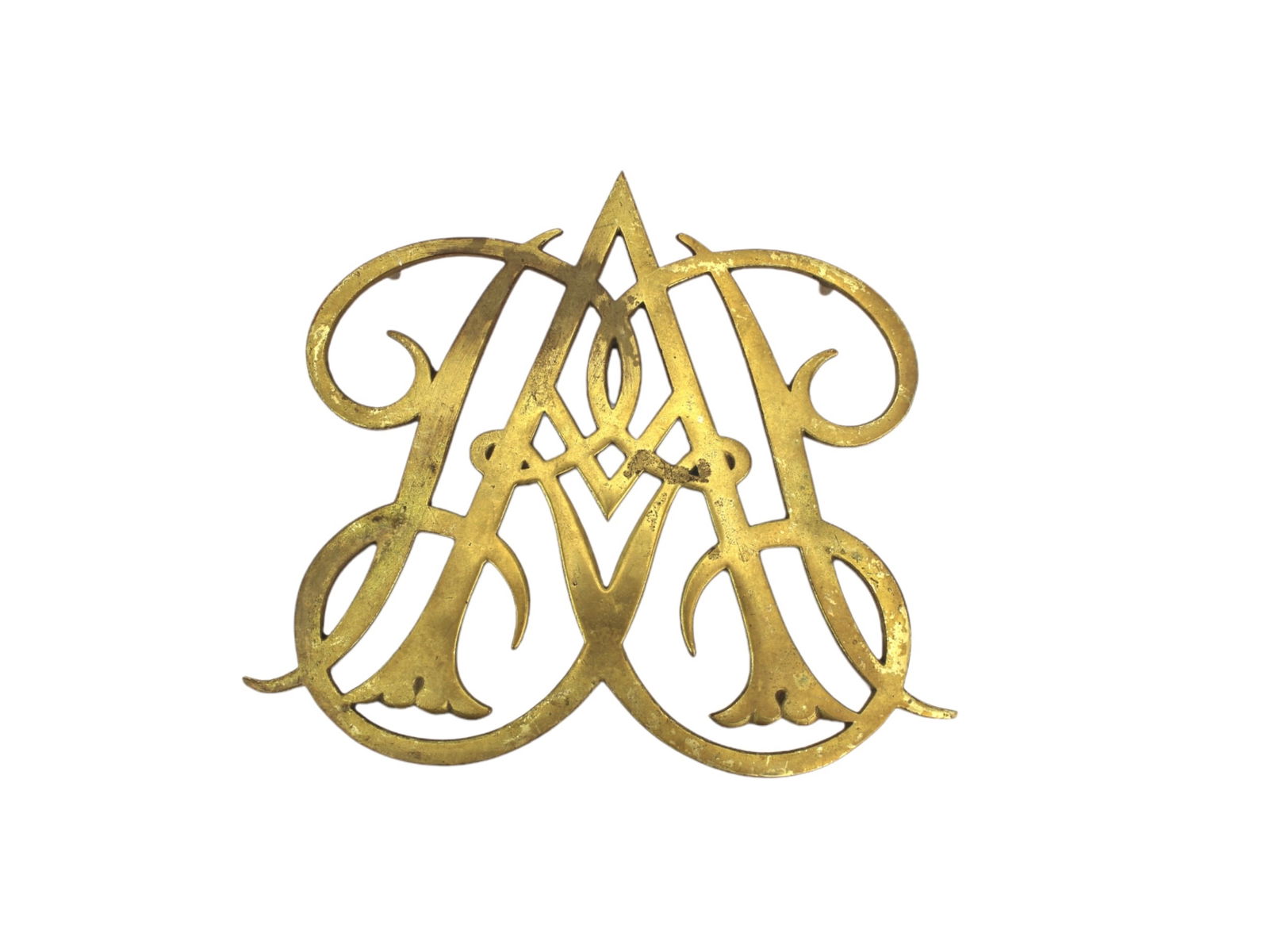 Queen Ann Cypher Brass Trivet: CW10-11 Queen Ann Cypher Brass Trivet, Williamsburg, Copyright 1950. Dimensions: Approx. 10 1/4 X 9 inches..