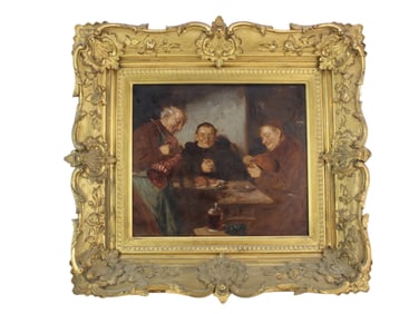 Framed Antique Germany School Oil On Board