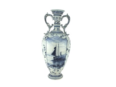 A LARGE ROYAL BONN DELFT B/W VASE