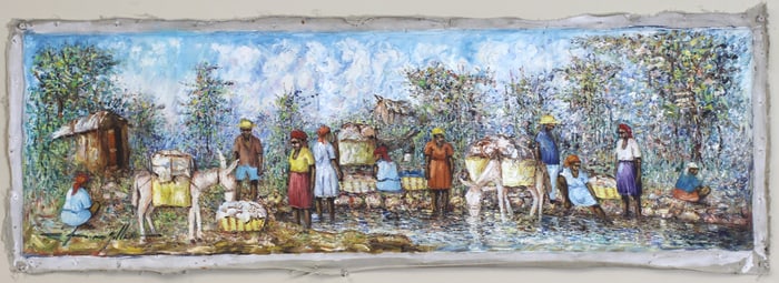 Riverbank Traders with Donkeys, O/C