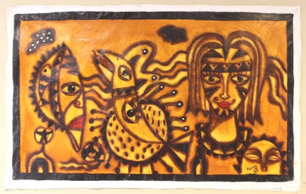 Tribal Portraits Oil Painting in Amber Tones