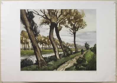 Roger Hebbelinck, "Canal in Flanders", Etching