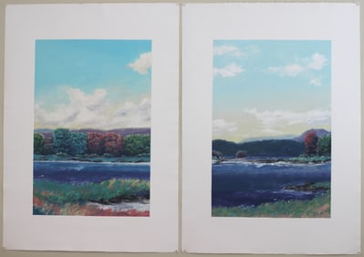 Two River Landscapes Lithographs by Susan E. Hall