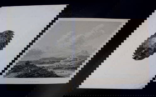 Two 19th Century Original Landscape Etchings: Including one original etching titled A Reminiscence of the Catskill Mountains, engraved by J. Smillie after a painting by J.F. Kensett. Image area measures approximately 6 inches high by 5 inches wid