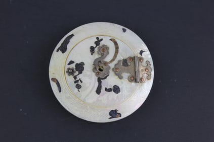Mother-of-Pearl and Metal Inlay Round Powder Box