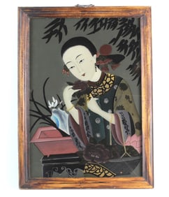 Elegant Lady with Lotus – Reverse Glass Art