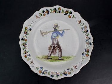 Malicorne Faience Charger with Farmer Motif