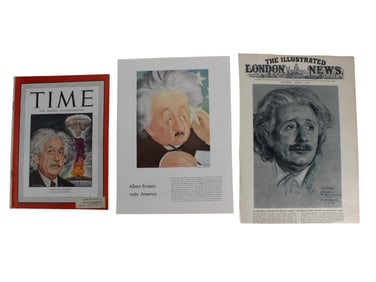 Three printed sheets featuring Albert Einstein