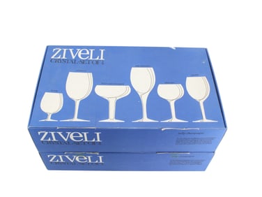 Two Sets of Ziveli Crystal Champagne Tulip Glasses