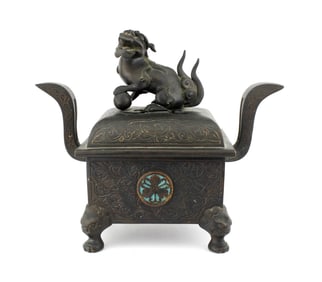 Antique Chinese Bronze Censer with Cloisonné Inlay