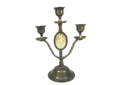 BRONZE CANDLESTICK WITH JADE INSERT