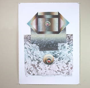 Tadeusz Lapinski, Rebirth of Creativity,Lithograph: Signed 1996 lithograph titled Rebirth of Creativity by Tadeusz Lapinski (1928 - 2016), featuring abstract geometric design. Limited edition, numbered 2/10. The image in the size of 17 1/2 in. (W) X 23