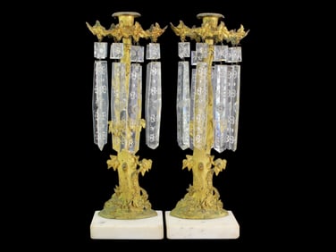 Pair of Gilt Crystal Prisms Girandole Candelabras