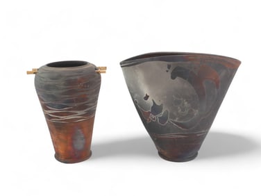 Two Signed Raku Pottery Vases by Scott Lindberg