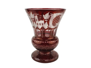 Vintage Bohemian Ruby Cut To Clear Glass Vase