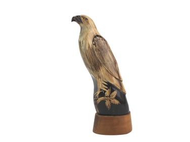Signed Hand Carved Horn Falcon Sculpture