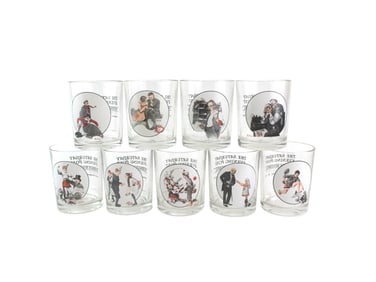 Nine Norman Rockwell Collectible Glass Tumblers