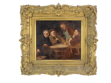 Framed Antique Germany School Oil On Board