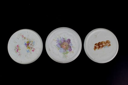 Three Ceramic Trivets w/ Floral & Portrait Motifs