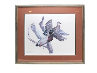 Signed Larry Hayden Lithograph-Mallards in Flight