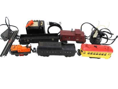 Lot of Lionel  Railroading Car Models & Accs.: Lot of Lionel Railroading Car Models & Accessories. Including a Lionel No. 60 Lionelville Rapid Transit Trolley Car; a Lionel Lines Coal Car Model Train Black; one Lionel 50 O Gauge Gang Car; one Lion