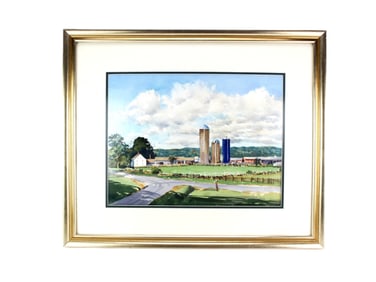 Framed W/C Painting of a Countryside Farm Scene