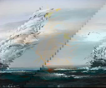 C. MILLER, SAILBOAT, OIL ON CANVAS