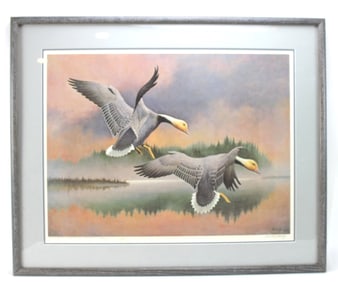 EDWARD J. BIERLY. EMPEROR GEESE PITCHING, PRINT