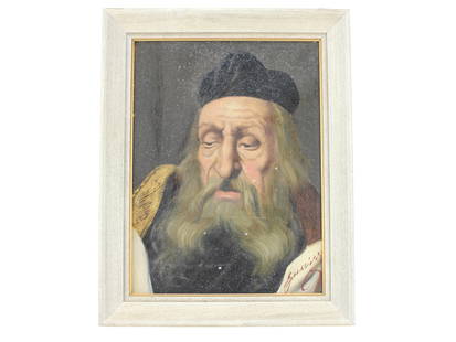 JENO GUSSICH, PORTRAIT OF RABBI, O/C: Jeno Guszich, (Hungarian, b1905 ). Oil on canvas portrait of a Rabbi with skull cap and grey beard in a 11 1/2 in. X 14 1/2 in. wood frame. Signed lower right and on verso. Oil on canvas measures Appr