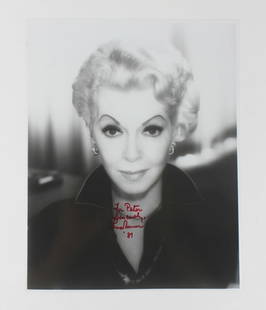 Signed Portrait of Lana Turner, 1981: This black-and-white studio portrait features Hollywood icon Lana Turner (1921 – 1995, an American actress). boldly autographed in red ink: “For Peter, Sincerely, Lana Turner ‘81.&rdquo; A strik
