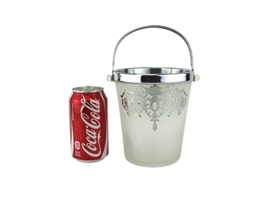 Frosted Glass Ice Bucket with Sterling Overlay