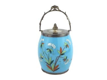 Victorian Blue Art Glass Biscuit Jar with Lid