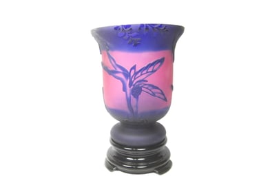 Signed Kelsey Murphy Cameo Glass Vase with Stand