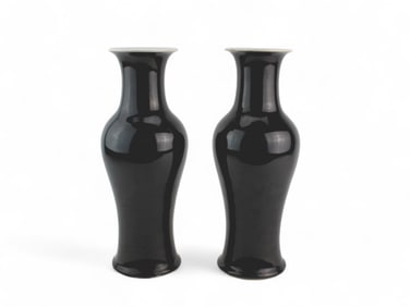 Pair of Chinese Black-Glazed Porcelain Vases