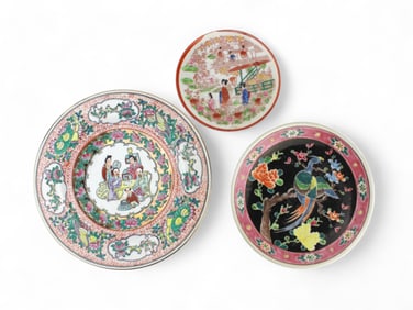 Three Asian Porcelain Plates with Various Motifs