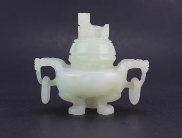 Chinese Carved Jade Lidded Censor