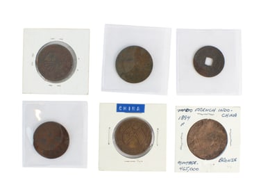 A Group of 6 China-related Old Bronze Coins