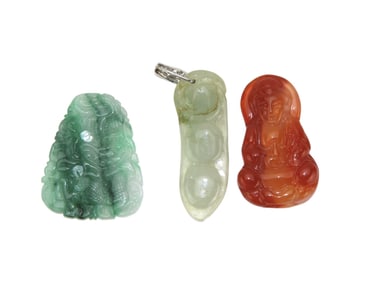 Three Chinese Hardstone Carved Pendants