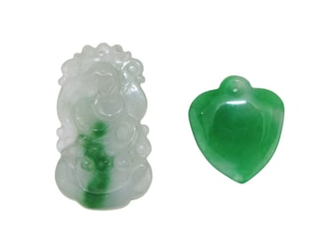Two Chinese Jadeite Pendants, Dragon & Heart