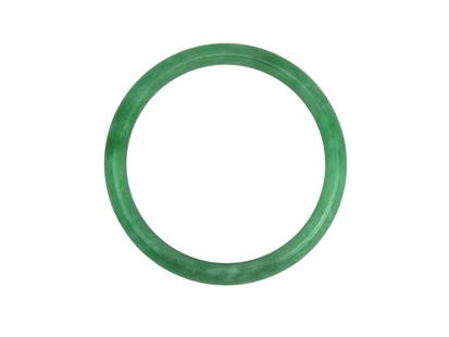 Chinese Green Jadeite Bangle: A polished green jadeite bangle with a smooth and even texture, featuring slight natural inclusions. The bangle is in excellent condition with no visible cracks or chips. Measures approximately 60 mm