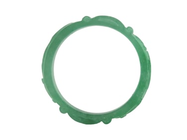 Carved Green Jadeite Bangle Bracelet