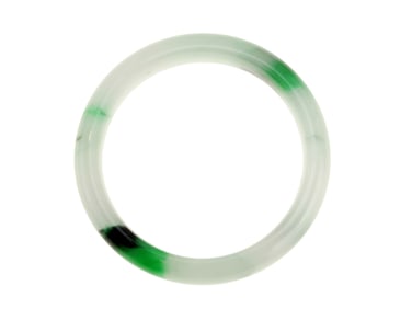 White Jadeite Bangle with Green and Black Spots