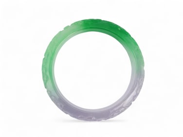 Carved Green and Lavender Jadeite Bangle