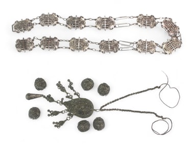 Silver Plate Necklace & Tibetan Pendant Set