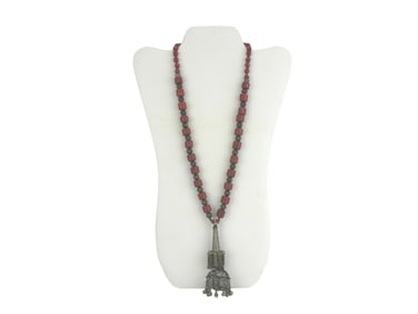 Beaded Necklace with Silver-tone Tassel Pendant