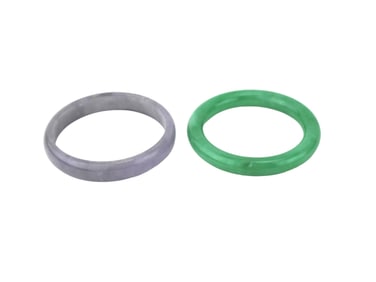 Two Green and Lavender Jadeite Bangles