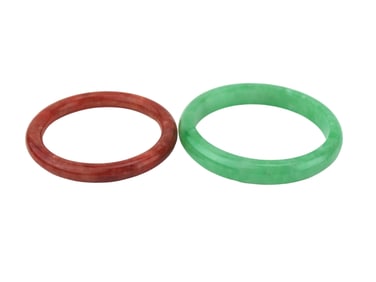 TWO JADEITE BANGLE BRACELETS