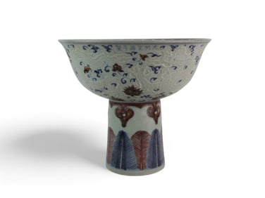A Chinese B/W Red Underglaze Pedestal Bowl