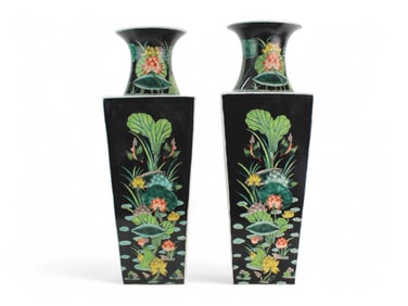 Pair of Chinese Famille Noir Square Vase