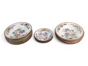 A Set of 17 Minton England Floral Porcelain Dishes
